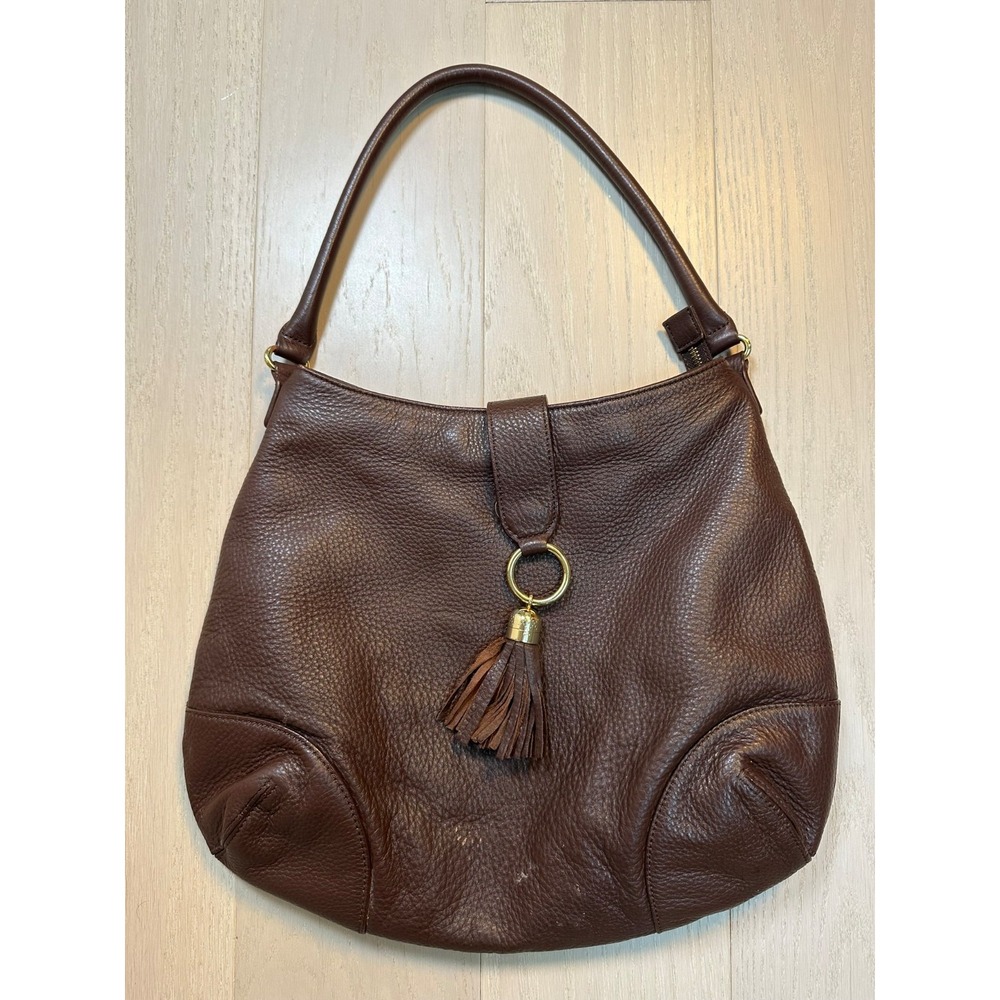 Chocolate Brown Leather Bag Chic Tasseled Tote Old Money Heritage Preppy Talbots